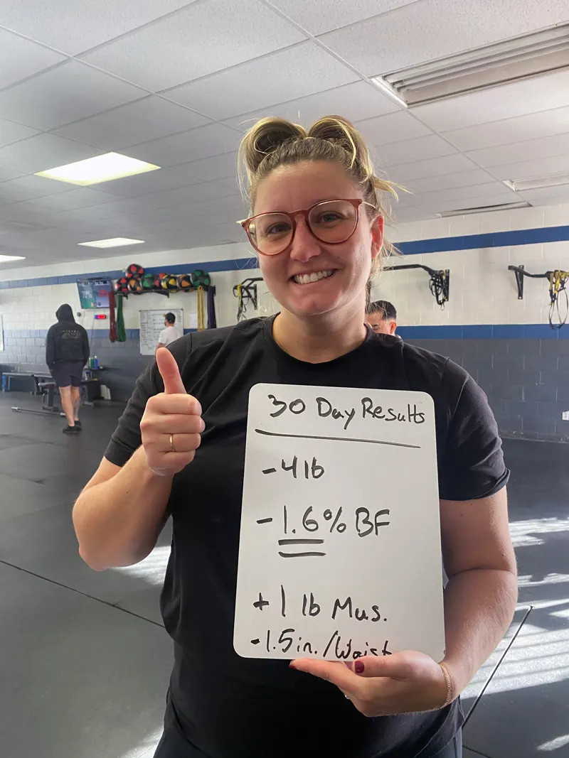 30-day results — Body fat loss — Latitude 32 Fitness member